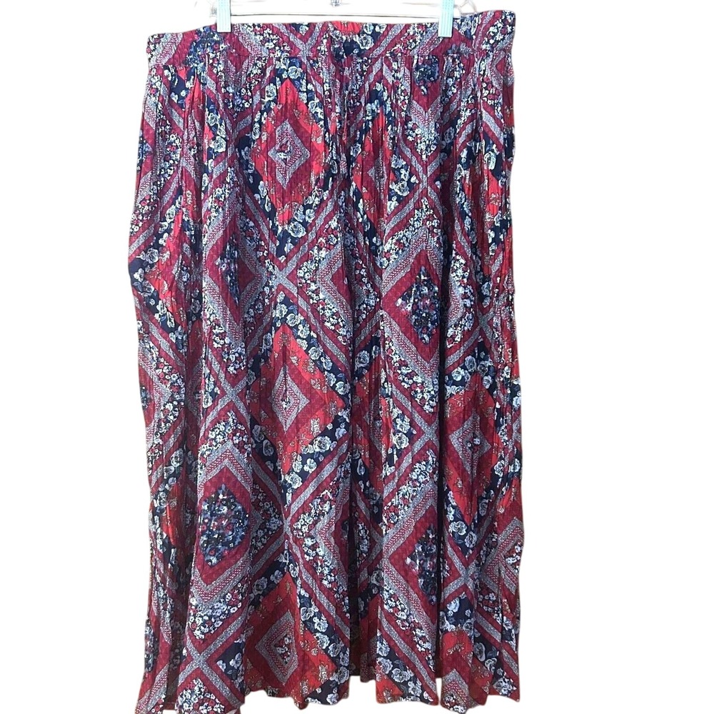 Vtg Collections Etc-Sz XXL-Pleated Skirt-Patchwork‎ Pattern-Elastic Waist-Boho